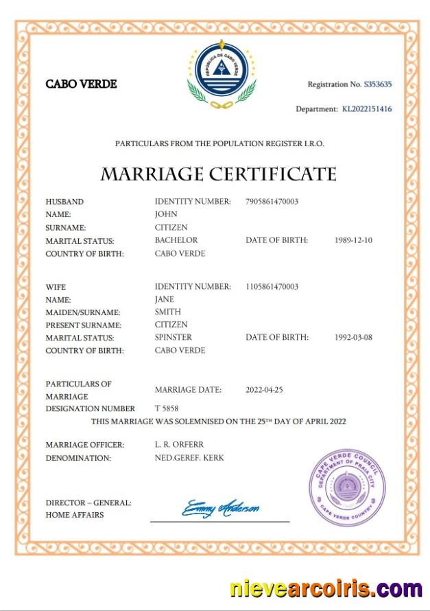 Cabo Verde marriage certificate